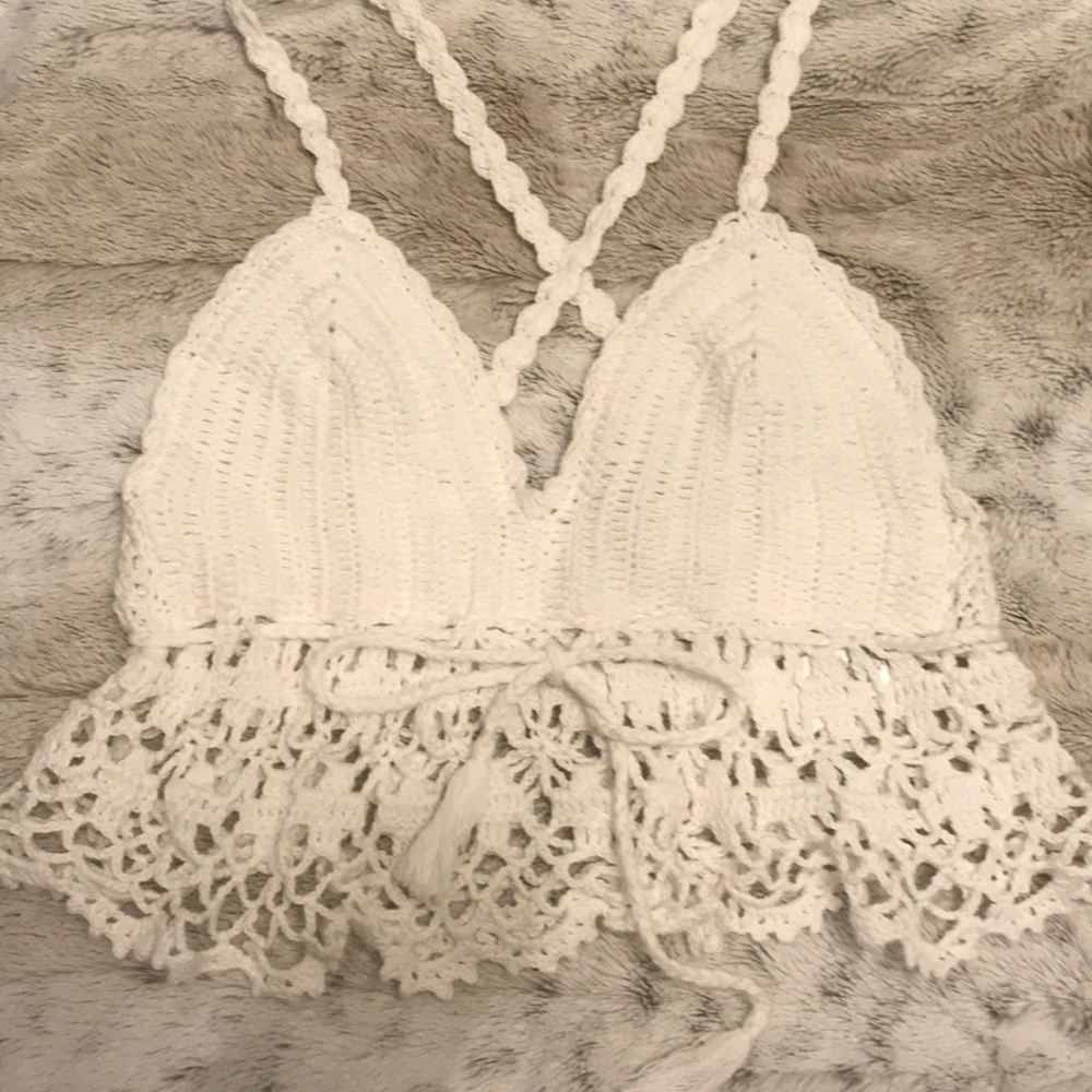 Tags on! White Crochet Crop Top